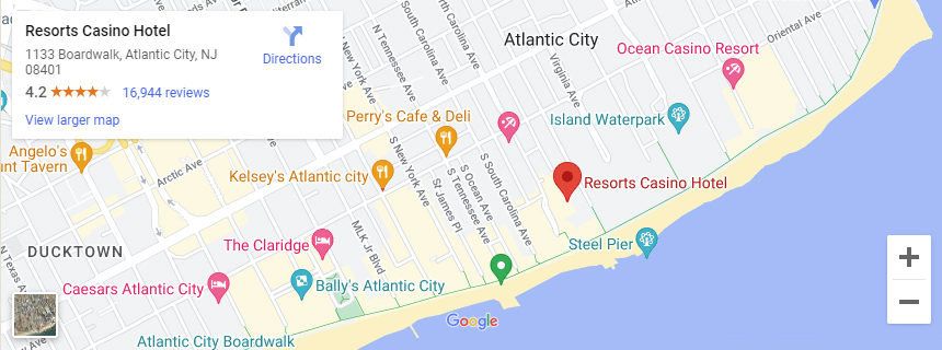 Resorts Boardwalk and Beach Hotel Atlantic City Google Map
