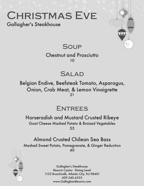 Gallagher's Steak House Christmas Eve Menu Resorts Atlantic City Events