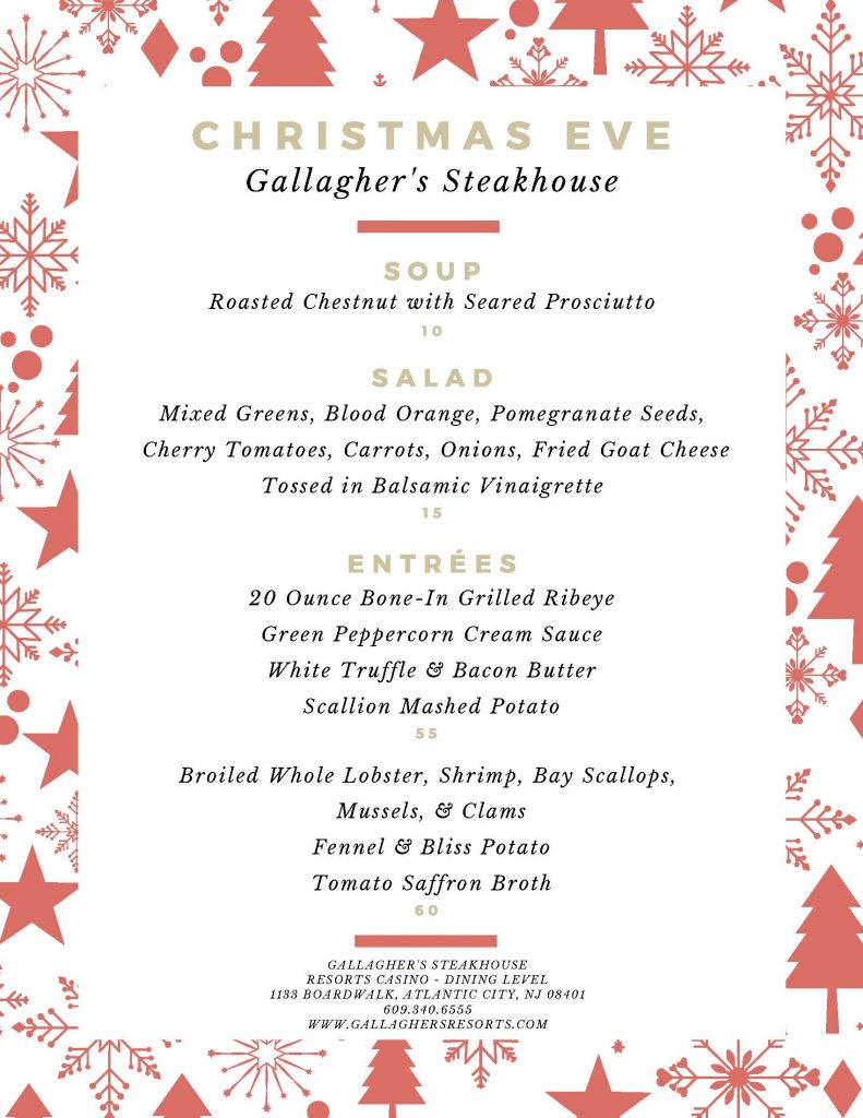 gallaghers christmas eve menu 2019